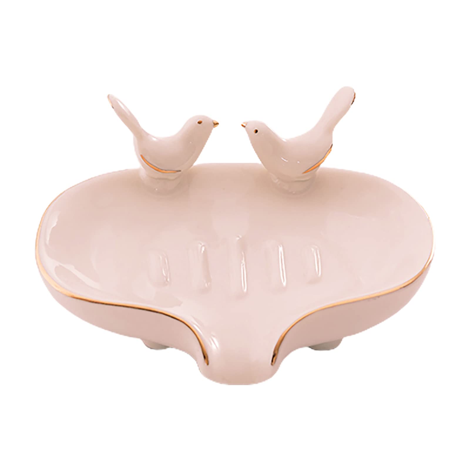 DEDEMCO Ceramic Soap Dish with Drainage,Self Draining Soap Holder with Birds Soap Tray,Waterfall Soap Dish Soap Savers for Bathroom Shower Sink,Pink