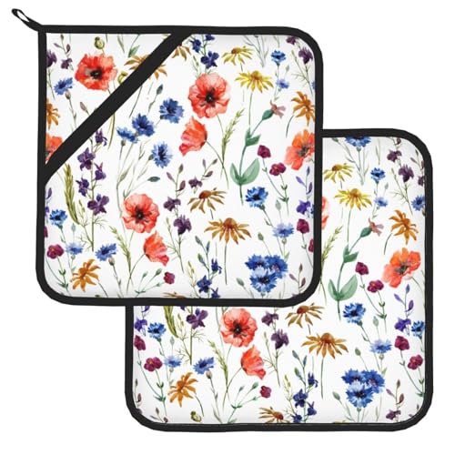 Pot Holders for Kitchen Wildflowers Watercolor Poppy Cornflower,Heat Resistant Potholder for Microwave Cooking Baking Oven End Dishes and BBQ(2PCS) by CCOCND - Used condition - US$6.32