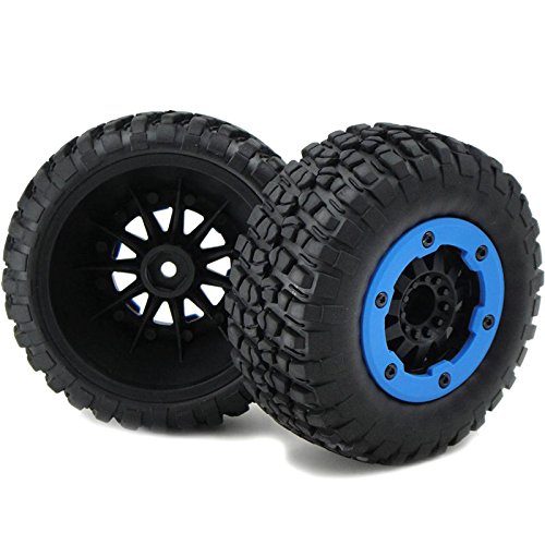 4Pcs 1/10 Rc 2.2/3.0 Short Course Tires & Hex 12Mm Beadlock Wheels Blue Color Plastice Rims #TOP5