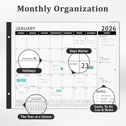 Image of Ospelelf Desk Calendar 2026-2027 Large 22 inchx17 inch Monthly Family Planner Pad with Protective Cover 18 Months January 2026 - June 2027 Black