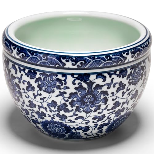 6.5 Blue and White Porcelain Plant pots with Drainage Holes and Drainage Tray Plant Holder Plant Pot for Bonsai Cactus Flowers Vintage Garden Dcor Home Decoration