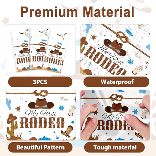 Image of gisgfim 3 Pcs My First Rodeo Birthday Party Supplies Western 1st Rodeo Party Tablecloths Blue Cowboy Table Cover Decorations for Boy Baby Shower