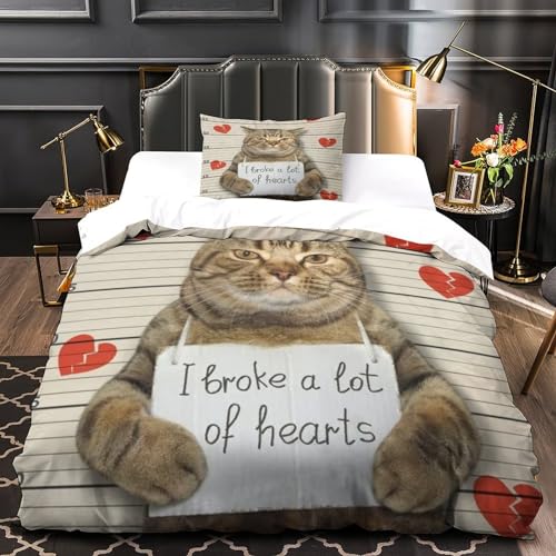 Housse de couette chaton mignon lit simple 135x200 microfibre
