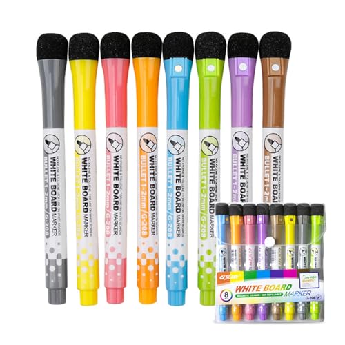 SweetMemo Dry Erase Markers 8 Pack Magnetic Whiteboard Markers with Eraser Caps Fine Tip Low Odor White Board Pens 8 Colors for Calendar Board Fridge Classroom Office and Home