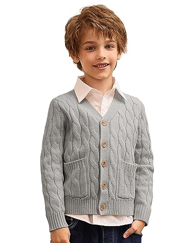 GRACE KARIN Jungen Taschen Bequem Strickjacke Lange Ärmel Feingestrickt...