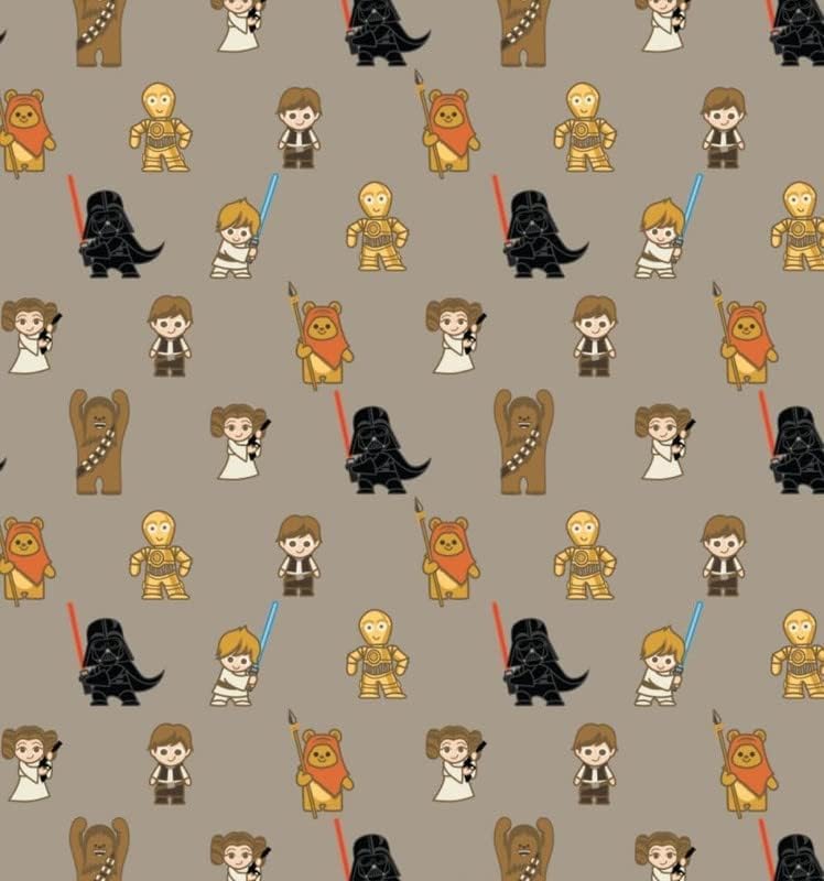 CamelotKawaii Characters Star Wars Cotton Fabric by 0.5M Multiples 110cm Wide (100% Cotton, Genuine Licensed Fabric, Ideal for Crafts, Quilting, Sewing, Bunting), Taupe