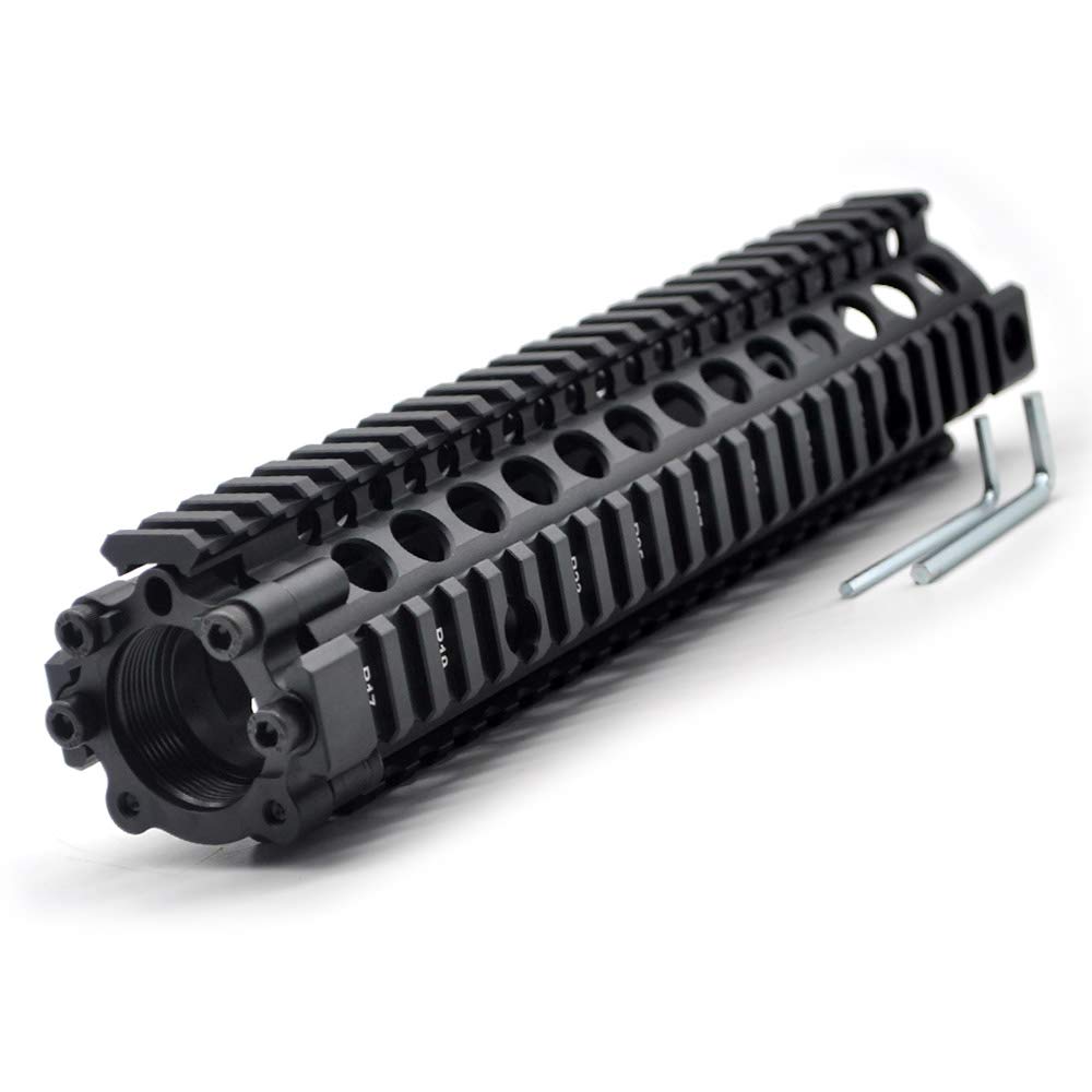 TRIROCK Two-Pieces Design 9.6 Inch Drop-in Black Quad Rail handguard for MK18 Rifle Interface System For Fitting .223 Cal.