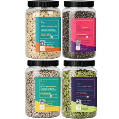 Image of LILA DRY FRUITS Seeds Combo Pack Chia Pumpkin Sunflower Muskmelon Seed 100 g each