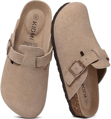 KIDMI Genuine Suede Clogs for Women Men Cork Footbed Mules Potato Shoes