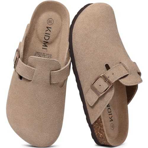 Image of KIDMI Genuine Suede Clogs for Women Men Cork Footbed Mules Potato Shoes