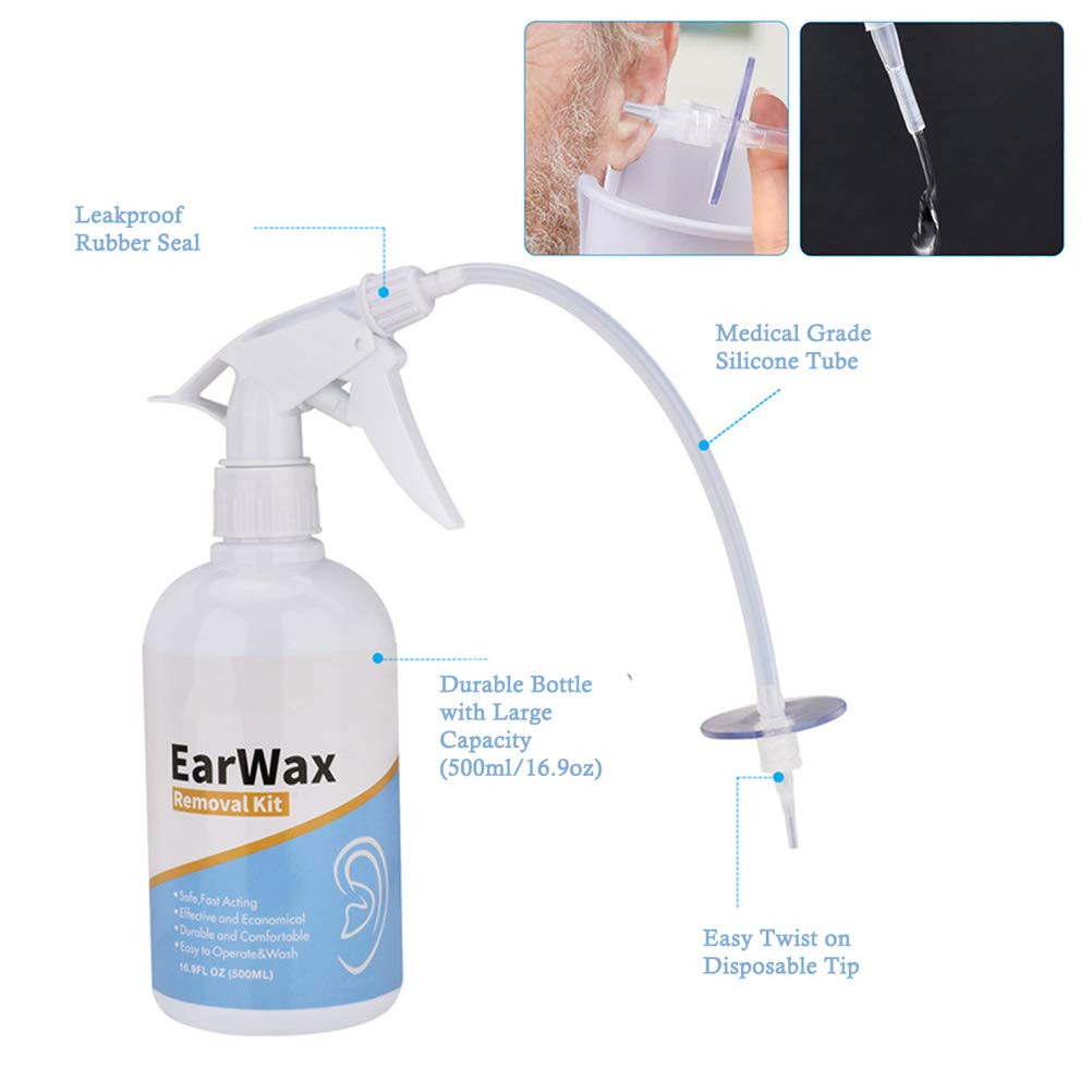 Kit de Nettoyage de Cire à Oreille pour laveuse à Outils pour Oreilles sensibles, Adultes et Enfants, y Compris la laveuse de lavabo, Flacon en Caoutchouc, seringue pour Ampoule en Caoutchouc