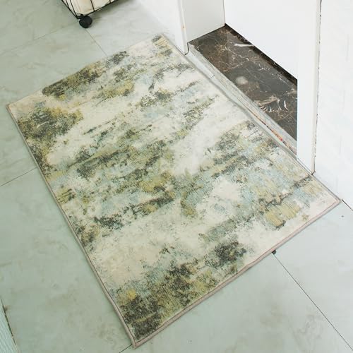 Carvapet Rugs for Entryway, 24"x36" Green Modern Abstract Low Pile Carpet with Rubber Backing, Foldable, Non Slip Machine Washable Entrance Mat (3 x 2 Feet Rectangular, Sage Green Area Rug)