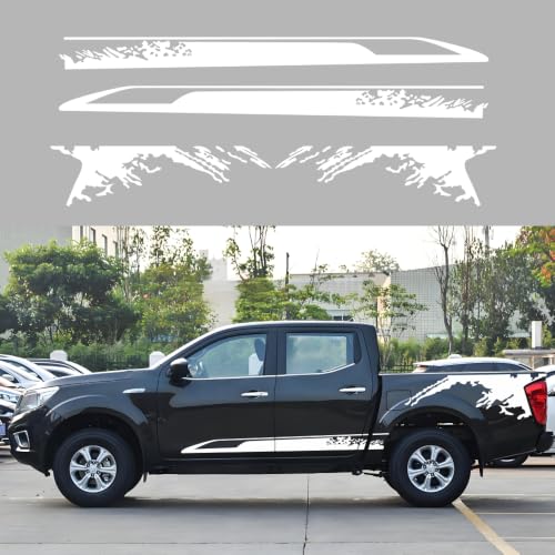 Image of Car Decal Bed Mud Splash Kit Graphic Decal Self-Adhesive Adjustable Gloss Sports Stripe car Sticker Decorative for Pickup Truck Body Sticker taildoor Vinyl Decal Accessories 4PCS (White)