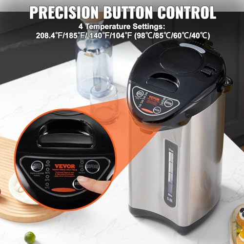 Image of VEVOR Hot Water Dispenser, Adjustable 4 Temperatures Water Boiler and Warmer, 304 Stainless Steel Countertop Water Heater, 3-Way Dispense for Tea, Coffee and Baby Formula, 5L /169 oz