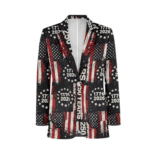 NRBEAWD Mens Long Sleeve Blazer Suit Jacket Sports Coat Casual 250th Anniversary Blazer Lightweight Stylish Business Dress Suit One Buttons with Pocket