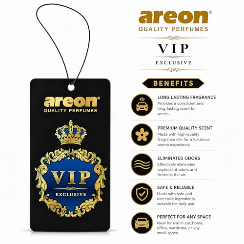 Image of AREON VIP Hanging Car Air Freshener Pack of 3 - Premium Car Perfume with Natural Fragrances, Stylish Hanging Cards Long Lasting Auto Air Freshener for Car, Home, Office & Vehicle Interior - IMPERIAL