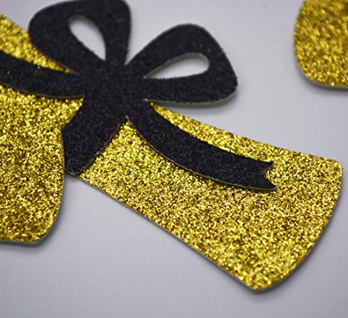 Image of Qttier 12pcs Diploma Confetti, Big Size 4 inches Gold & Black Glitter | Congrats Grad Party Decorations Graduation Table Decor Class of 2026 High School College Grad Party Supplies