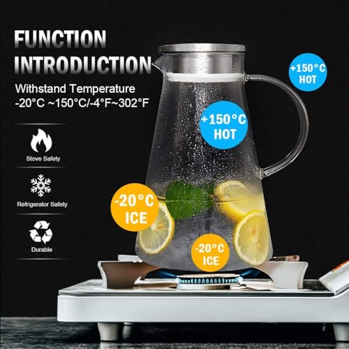 Image of NeWine Premium Borosilicate Water Jug 1.8 Litre, Stainless Steel Air Tight Lid,Iced Tea Pitcher, Water Jug, Hot Cold Water, Milk and Juice Beverage Carafes,1 Pcs Set, BPA Free, Transparent