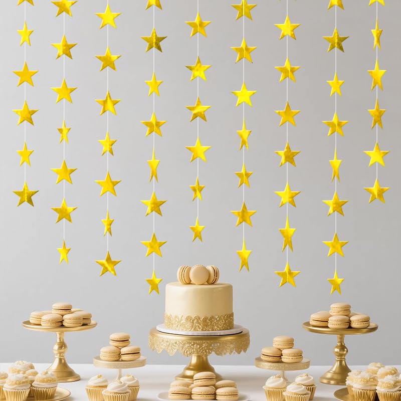 Image of Gold Shining Star Hanging Garland Gold Hanging Sparkling Star Streamer Glitter Bunting Banner Twinkle Backdrop for Wedding Baby Shower Birthday Christmas Decorations 40 Feet