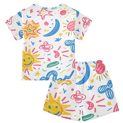 Summer Pajama Set Colorful Graffiti Drawing, Short Sleeve Sleepwear Nightwear2