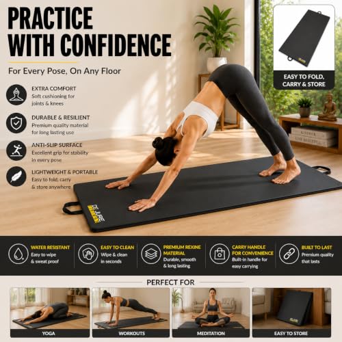 Image of De Jure Fitness PVC Leatherette Yoga Mat 10mm Thick | Non-Slip XL Exercise Mat | High-Density Cushioning | Odorless, Eco-Friendly & Sweat-Resistant | Home Gym Workout Mat | Olive Green - 10MM