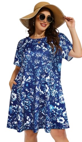 Image of elescat Plus Size Summer Dresses for Women Casual Short Sleeve Pockets Loose Oversized T Shirt Sundress 2026