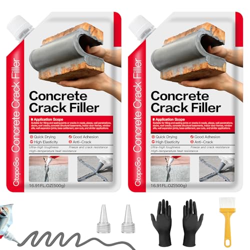 Concrete Crack Filler 2-Pack 2.2LB Grey, Self-Leveling High Elasticity Cement Sealant, Waterproof...