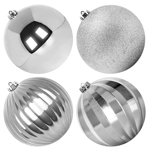 Extra Large Outdoor Christmas Ornaments - 4 Silver 8" shatterproof balls