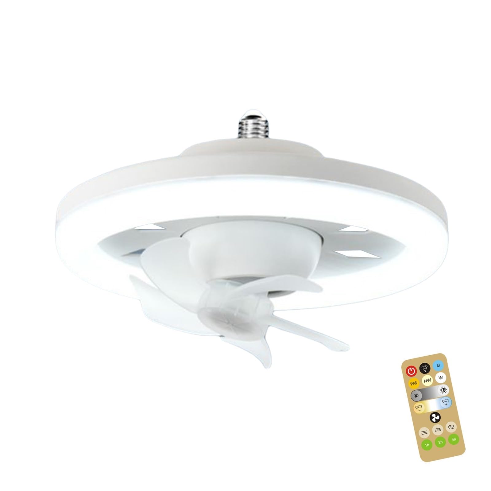 TRDEWR Ceiling Fan Light Electric Fan Light E27 Lamp Holder 360 Head Shaking Dimmable 3-Speed Wind for Home Children Room Good Light and Shadow Effects(D)