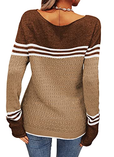 Image of Danedvi Womens Fall Fashion 2026 Sweaters Colorblock Lightweight Striped Crewneck Winter Trendy Pullover Tops