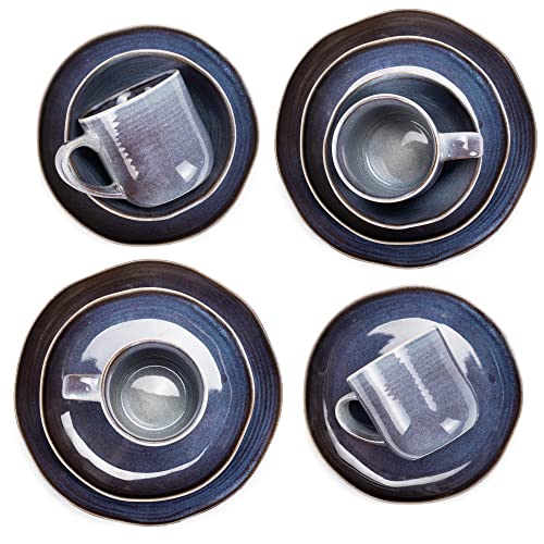 Elanze Designs Reactive Glaze Ceramic Stoneware Dinnerware 16 Piece Set - Service For 4, Purple Ombre Blue #TOP3