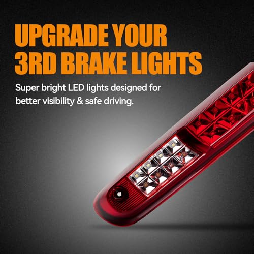 Image of Third 3rd Brake Light, LED High Mount Stop Light for 2007-2013 Chevy Silverado /GMC Sierra 1500 2500HD 3500HD, Rear Center Cab Roof Tail Cargo Lamp, Red Lens