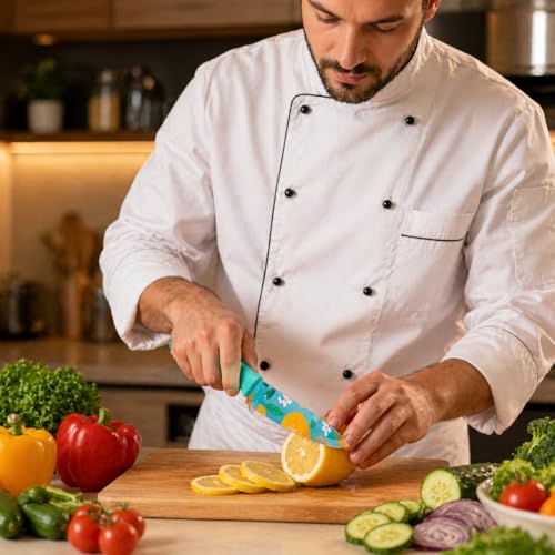 Image of Kitchen Knife Set 3-Piece Stainless Steel | Sharp Non-Stick Chef, Utility & Paring Knives | Ergonomic Non-Slip Handle for Vegetable, Fruit & Meat Cutting | Blue