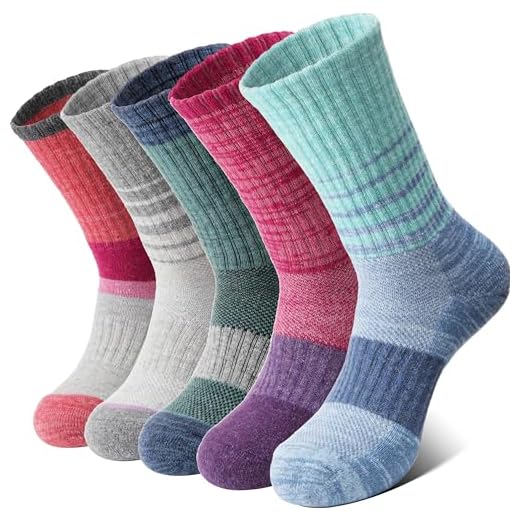 Anlisim Merino Wool Hiking Socks for Women Thermal Winter Warm Thick Work Cushion Gifts Socks 5 Pairs Stocking Stuffers(Tie-dye,M)