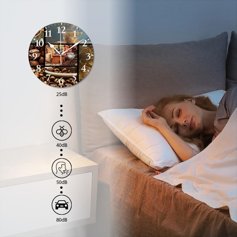 Miniatura 4 de Reloj de pared con movimiento de barrido sin tictac, funciona con pilas, relojes de pared analógicos decorativos para dormitorio, oficina, sala de