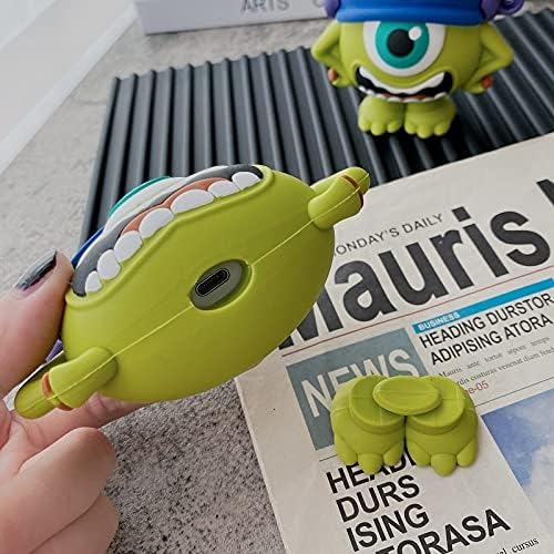 Miniatura 4 de Funda de silicona ultra gruesa y suave para Apple AirPods Pro 2019 Generación 2019 con llavero verde Mike Monster 3D de dibujos animados anime,