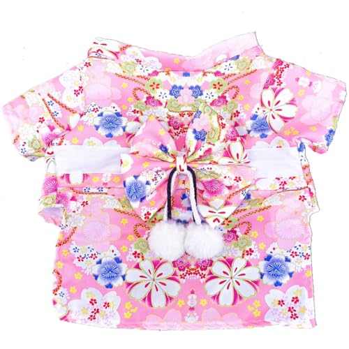 犬の服 猫の服 浴衣 着物 袴 和服 和装 ドッグウエア 可愛い 春夏秋 小中型犬 ペット服 お祝い お祭り お正月 花火大会 七五三 結婚式 記念撮影 年賀状 誕生日 コスチューム (S,ピンク)