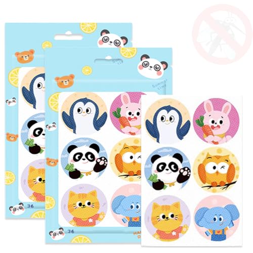 Pegatinas Antimosquitos, Parche Repelente de Mosquitos Niños, Pegatinas Repelente de Mosquitos de Dibujos Animados, Adecuado para Acampar al Aire Libre para Adultos y Niños (72PCS)