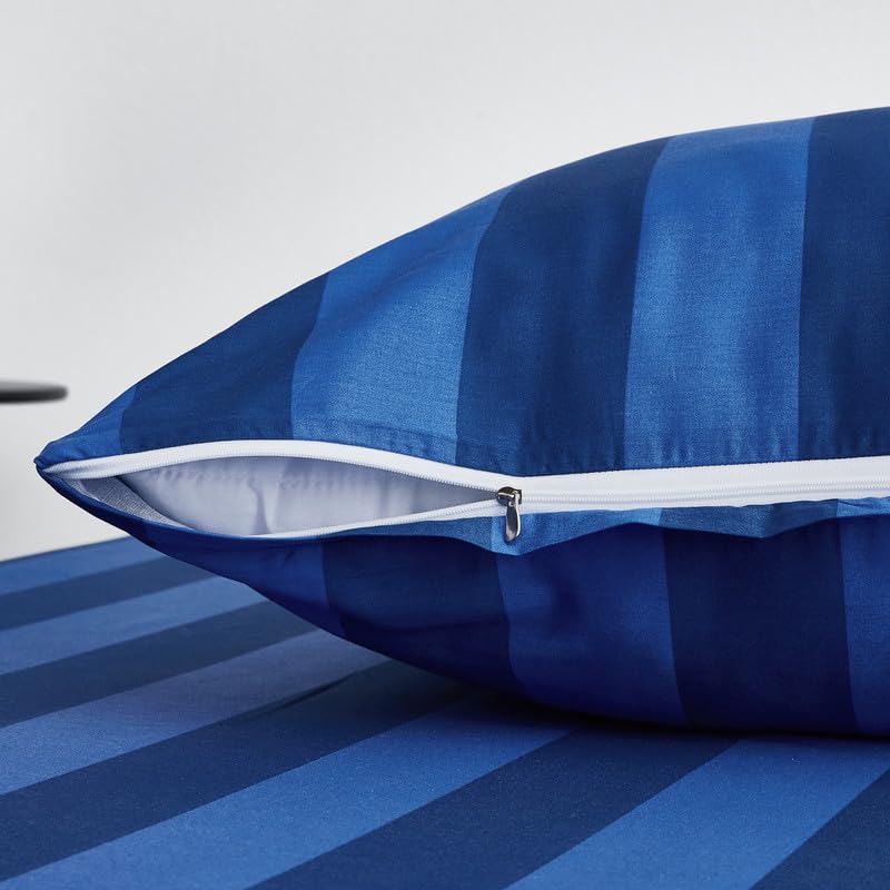 Gezu Bettwäsche 135x200 Baumwolle Gestreift Blau, Renforce Baumwolle Bettwäsche-Sets Atmungsaktiv,Weich, Öko-Tex 100 Zertifiziert,mit Reißverschluss und 1 Kissenbezug 80x80cm-Marineblau