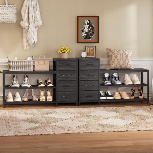 Image of EXOTICA Industrial Shoe Storage Bench with 4 Drawers & Seat, Black