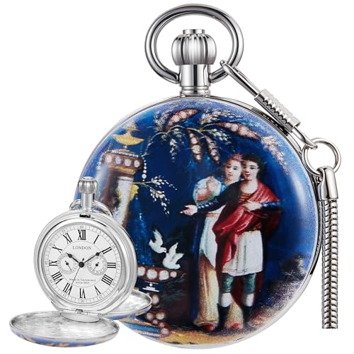 Image of Copper Pocket Watch Steampunk Mechanical London Hand Wind Mens Watches with Chains & Boxs