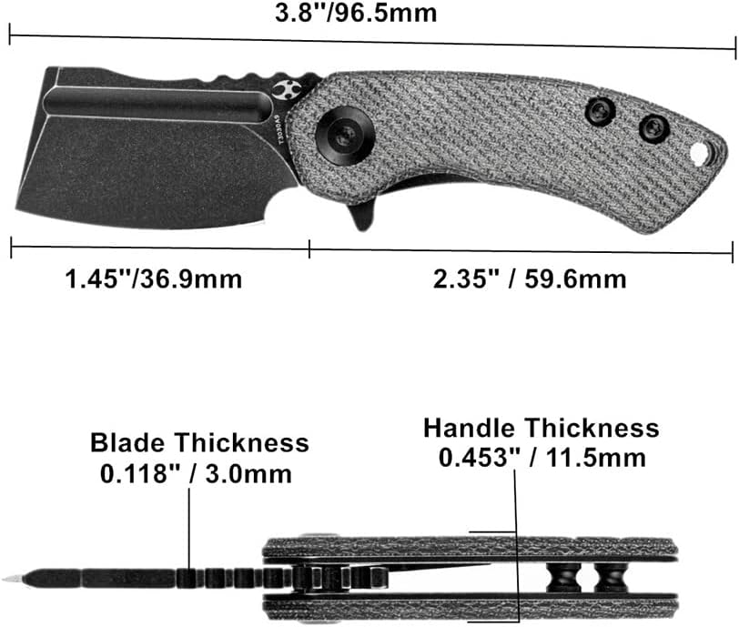 KANSEPT Pocket Knives Mini Korvid Cleaver, Mini Pocket Knife 1.45'' Black TiCn Coated 154CM Blade, Pocket Folding Knife with Denim G10 Handle, EDC Folding Knife T3030A9