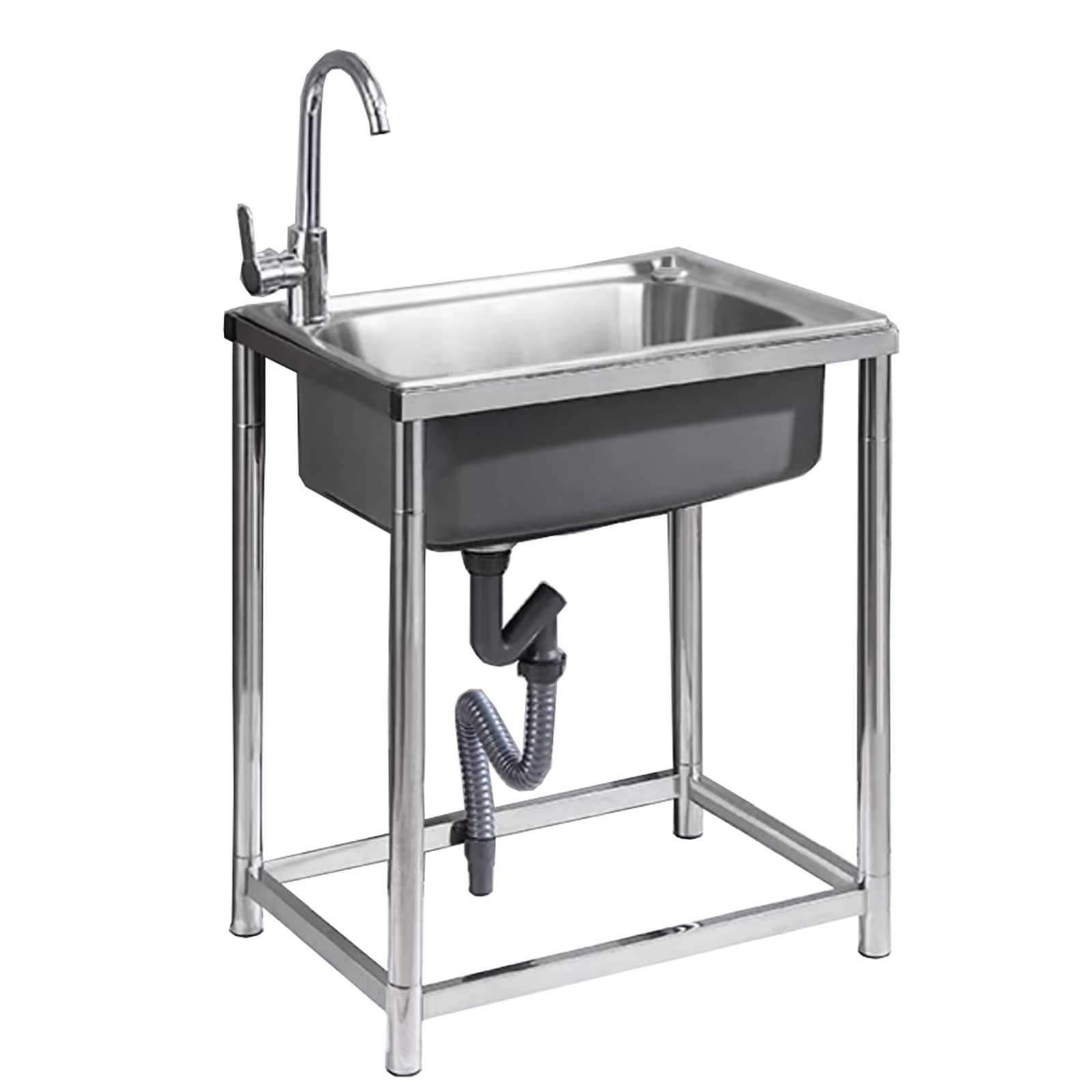 LMYSXAOZ Free Standing Utility Sink Commercial Single Bowl Stainless Steel for Laundry Garage Indoor Outdoor with Faucet and Drain Drainer Kitchen Restaurant. (Color : ShapeB, Size 53x