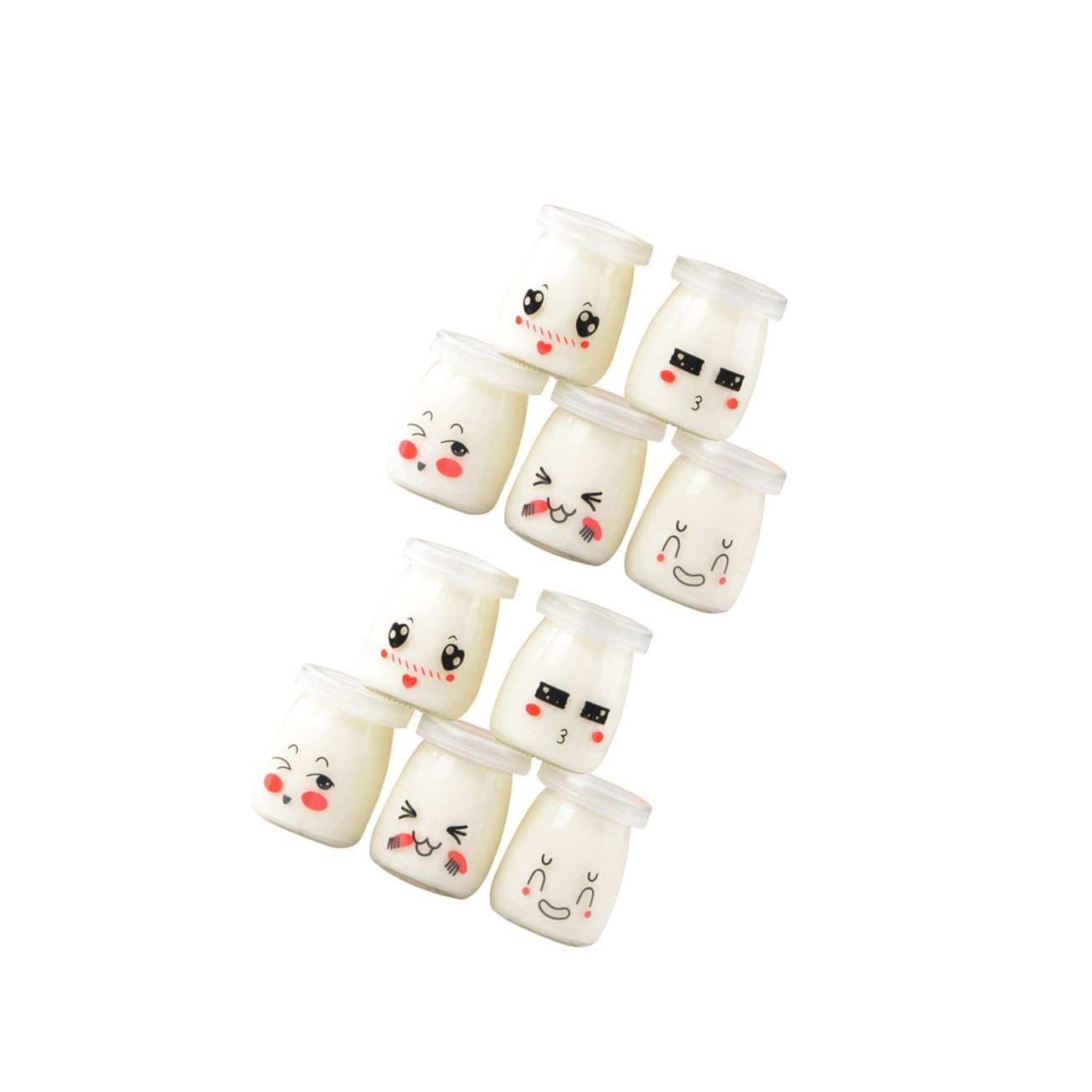 BESTYASH 10pcs Pots à Yaourt en Verre 100ml Motifs Visage Cartoon Adorables, Faciles à Nettoyer pour Yaourt, Pudding et Conservation Alimentaire Style Aléatoire