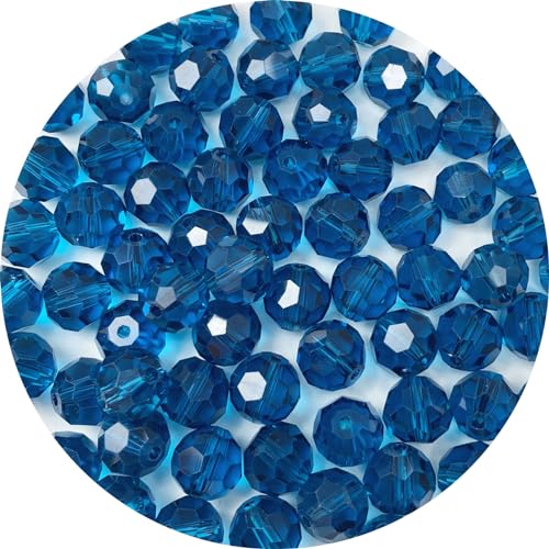LIMAOLLY 70pcs 10mm Faceted Crystal Glass Beads Round Spacer Beads for Jewelry Making DIY Craft Making Necklace Bracelet Earring Wind Chimes Suncatchers Ornament(507-Peacoca Blue)