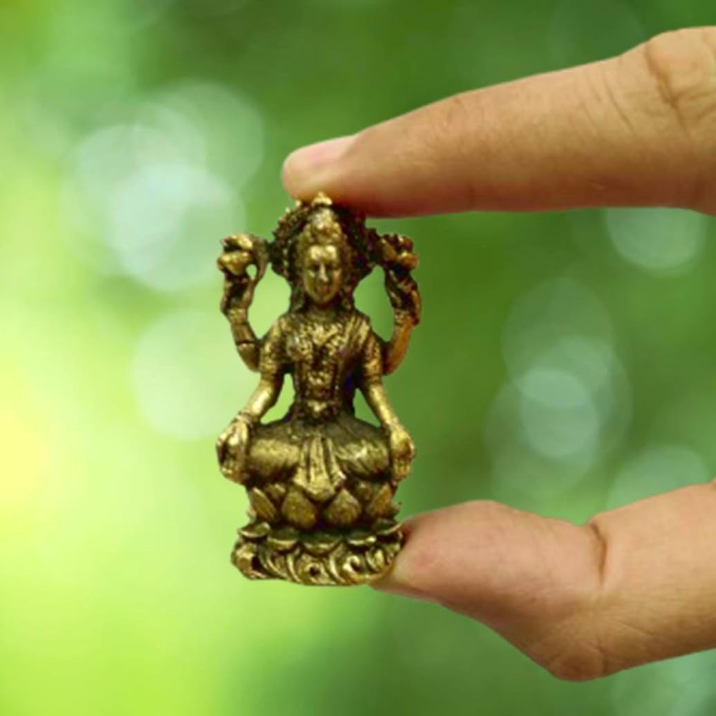 PurpledipMetal Idol Lakshmi (Laxmi): Rare Collectible Small-But-Heavy Statue, Golden, 2 Inch (12599A)