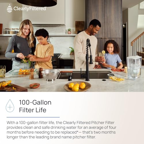 Image of Clearly Filtered Filtered Water Pitcher - 80 Fl Oz, NSF Certified - Targets 365+ Contaminants - Fluoride, PFAS, Lead, Chlorine, Microplastics - BPA /BPS Free - 10 Cup Filter (Pitcher Includes 1 Filter)