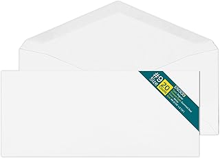 #9 Envelopes Letter Size - 20 Pack - 3 7/8 x 8 7/8 inch White Business Envelopes with Gummed Seal - Return Mailing Envelopes - Legal Size for Checks, Invoices, Statements - 24lb Plain White