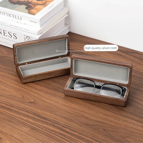 Image of Black Walnut Glasses Case - Brass Hinges & Magnetic Closure, Velvet Lining, Natural Wood Grain (Not for Large Frames)