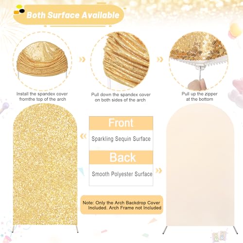 Image of Gold Arch Backdrop Stand Cover 6Ft Summer Sequin Arch Background Cover Birthday Balloon Photo Arch Backdrop for Party Baby Shower Wedding Decorations